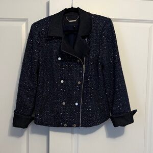 White House Black Market Navy Tweed Moto Jacket - Women's